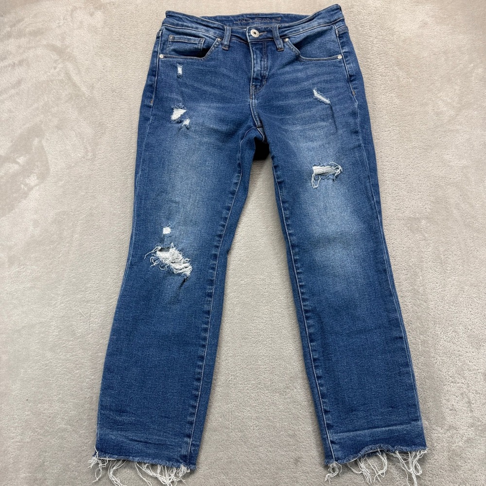 Jag Jeans Women 4/27 Carter Girlfriend Blue Distressed Raw Hem Medium Wash Denim
